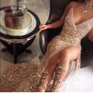 NWOT sexy sheet gold sequin ball gown dress classy